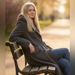 Vintage Harve Bernard 100% Wool Coat, Tweed with faux-fur collar